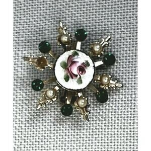 Vintage Brooch Costume Jewelry Pin Floral Rose Gold Beads Star Burst Cottage